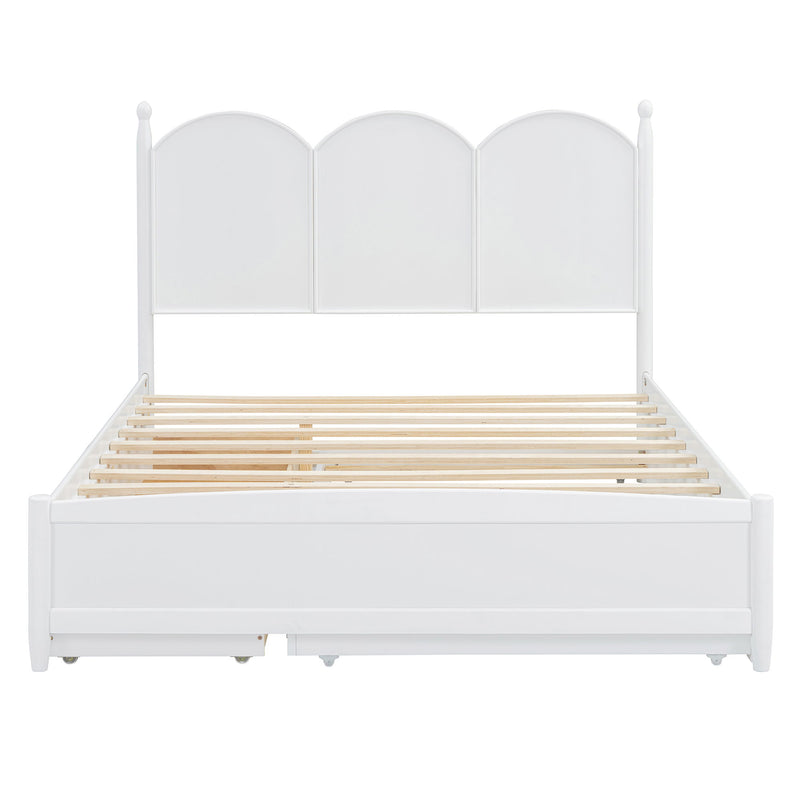 Queen Size Platform Bed With With 2 Big Drawers, Twin Long Size Trundle - White