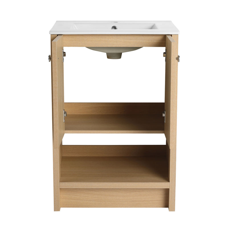 Modern Freestanding Bathroom Vanity With Ceramic Sink And Soft Closing Doors
