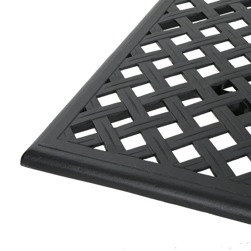 Outdoor Aluminum Dining Table With Lattice Design And Center Umbrella Hole - Black