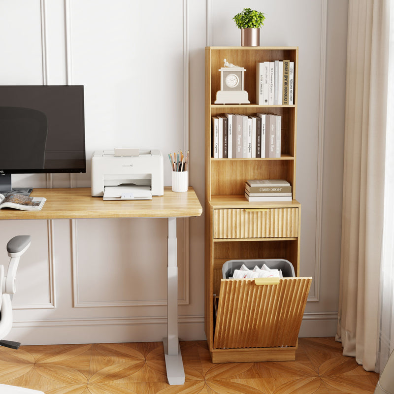 Tall Narrow Fluted Storage Cabinet With Trash Bin Compartment For Kitchen (Trash Can Not Included)