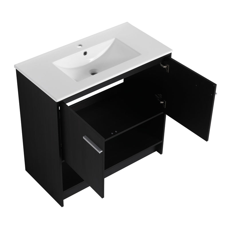 Modern Bathroom Vanity With Ceramic Sink, Freestanding Cabinet, Soft Closing Doors