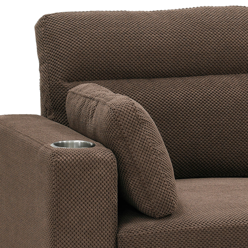 Convertible Sectional Sofa With Storage Chaise, Cup Holders And Pull Out Sleeper