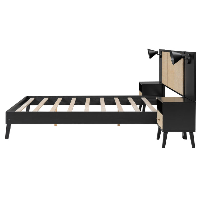 Bed Frame With 2 Nightstands Elegant Design With Lamps