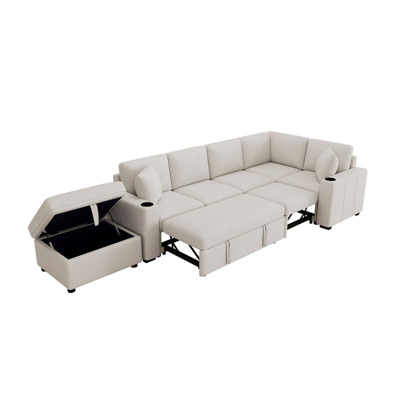 Sectional Sofa Convertible Pull-Out Sofa Bed With A Movable Storage Ottoman For Living Room