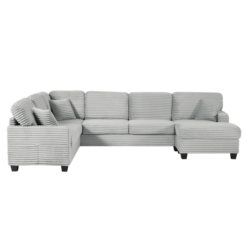 Upholstered U-Shaped Sectional Sofa With Movable Ottoman And Side Storage Pockets