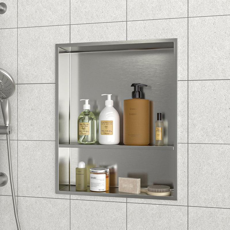 Modern Stainless Steel Shower Niche Double Shelf For Bathroom