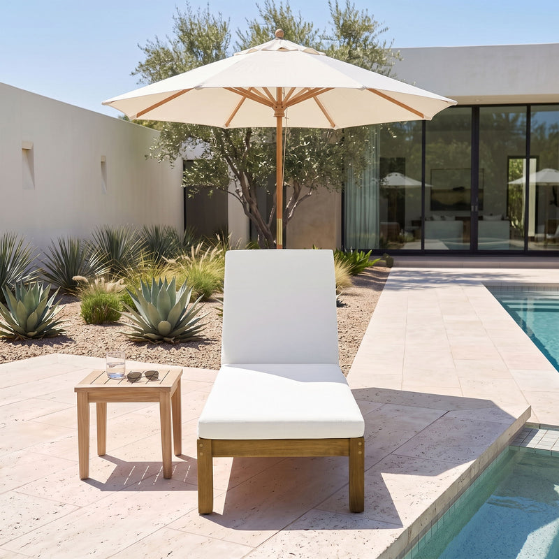 Adjustable Outdoor Patio Lounge Chair Chaise Lounge - Beige / Natural