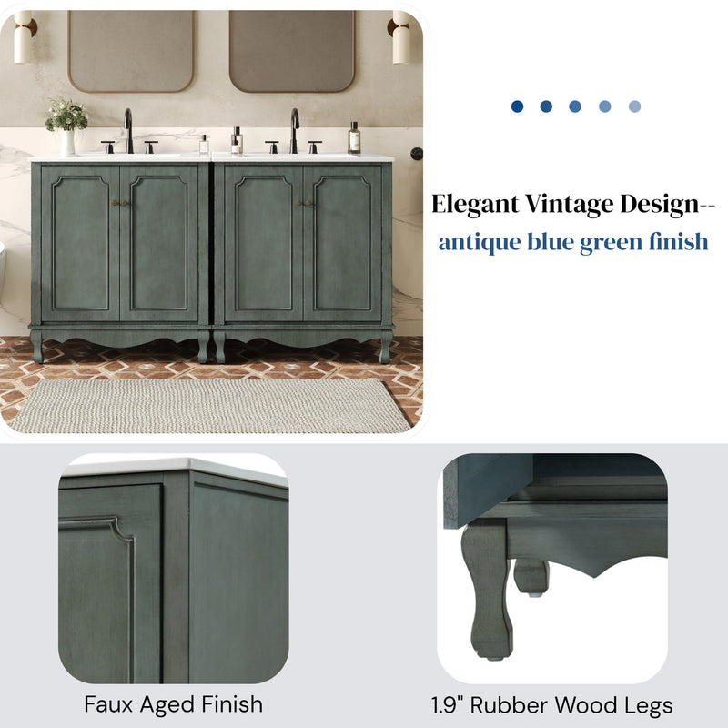 Vintage Double Sink Bathroom Vanity Set With Ceramic Sinks