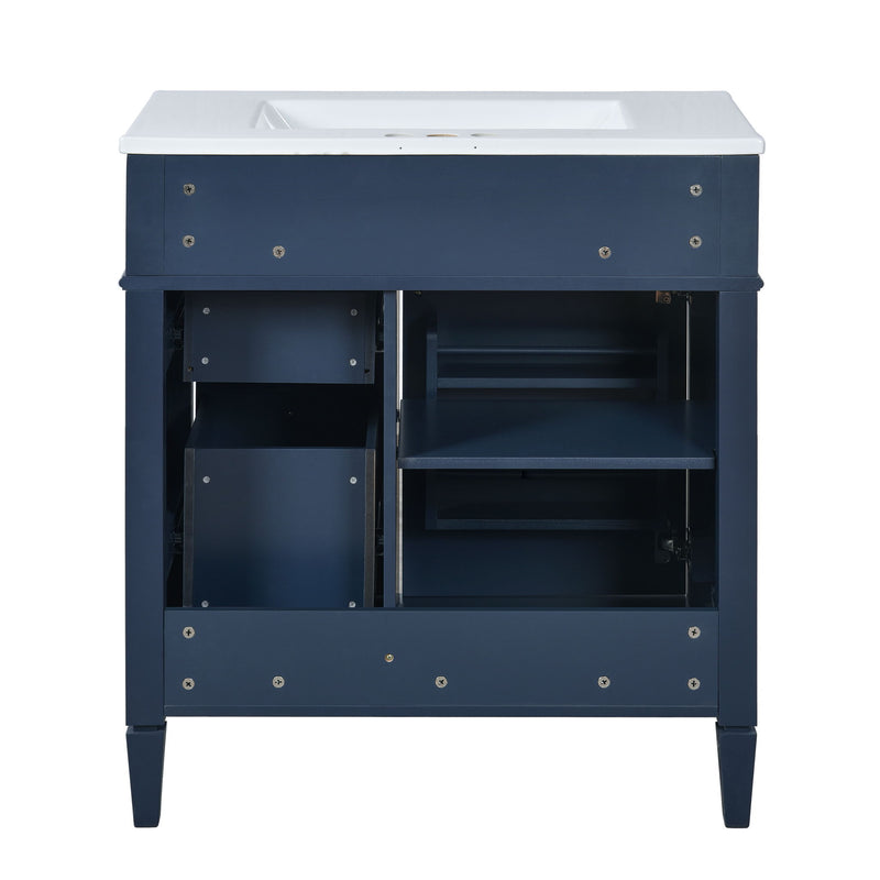 Bathroom Vanity With Top Sink, 2 Doors And 3 Drawers, Freestanding Set With Mirror Cabinet