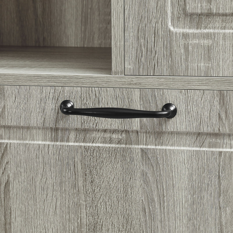 Modern Tall Storage Cabinet With Adjustable Shelves, Flip-Out Basket & Enclosed Doors