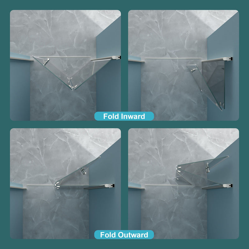Bi Fold Frameless Shower Door With Tempered Glass - Brushed Silver
