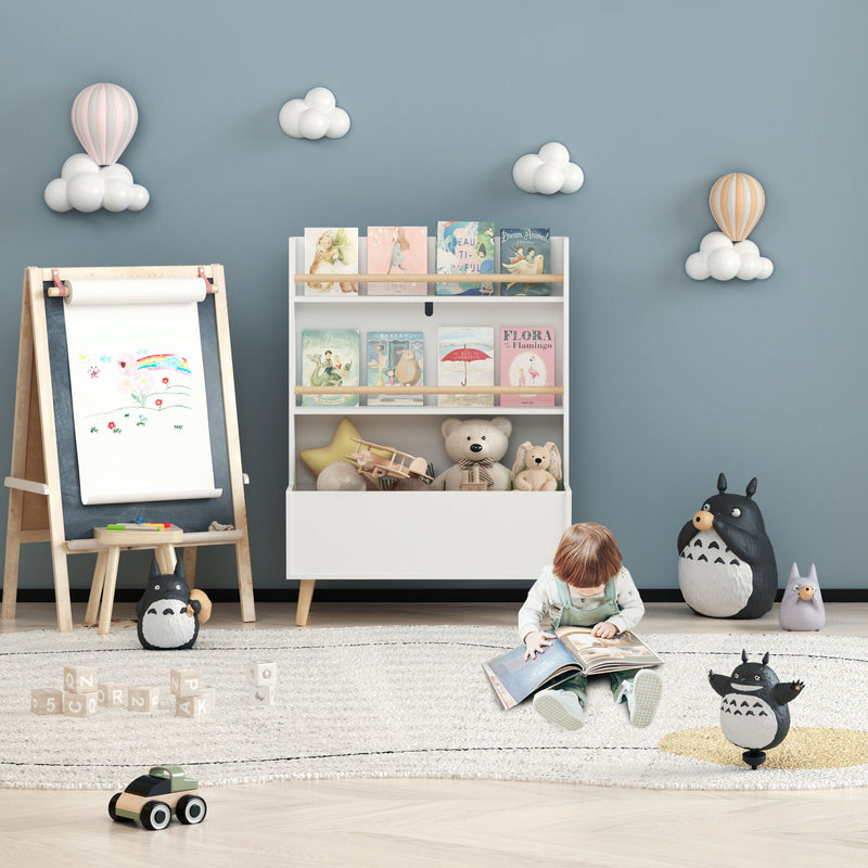 Bookshelf , Book Organizer With Toy Storage - White