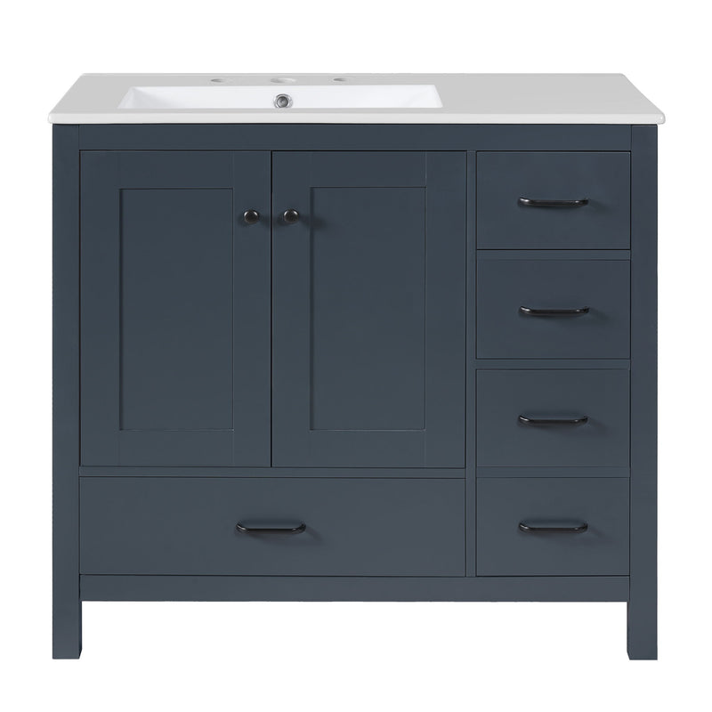 Bathroom Vanity With Ceramic Sink Combo, Abundant Storage Cabinet 2 Soft Close Doors And 5 Drawers