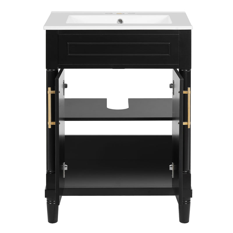 Bathroom Vanity With Integrated Sink, 2 Door Cabinet, Single Sink For Small To Medium Bathrooms