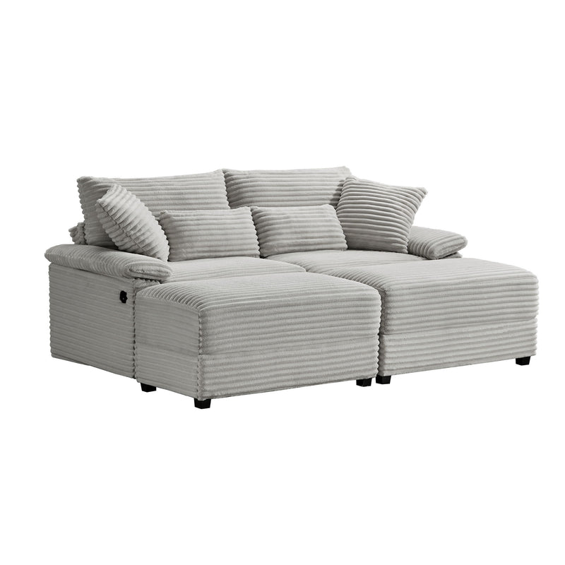 Double Chaise Lounge Set With Reversible Storage Ottomans, USB Port