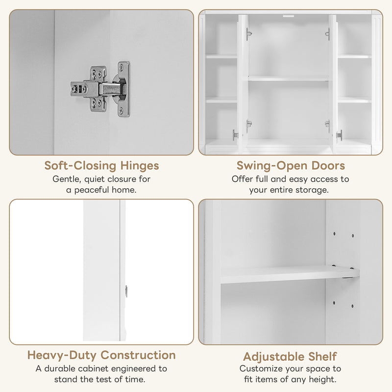 Wall-Mounted Medicine Cabinet With Adjustable Shelf, Soft-Closing Hinges - White