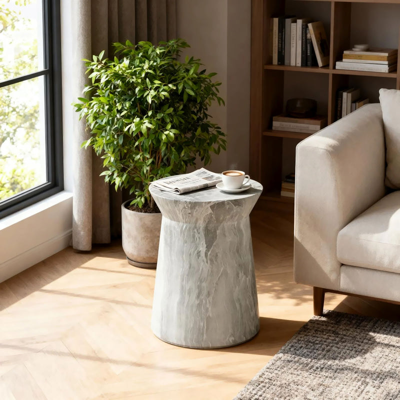 Round Outdoor End Table - Marble