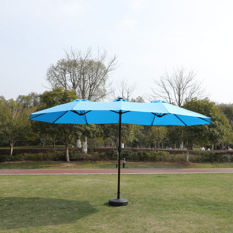 Double- Sided Outdoor Market Umbrella With Lights And Base