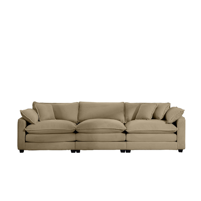 Mid-Century Modern 3 Seater Sectional Sofa With Arm And Throw Pillows