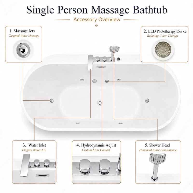 Xavier - Single Person AcrylicCorner Massage Bathtub, Featuring A Gfci Plug, Ul Certified Pump, Upc Certified Drain, And Swivel Faucet - Milk White