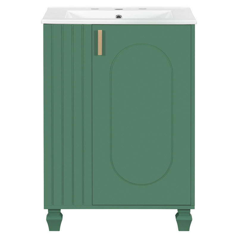 Classic Retro Bathroom Vanity With Sink, Door Shelf, Side Open Storage Frame