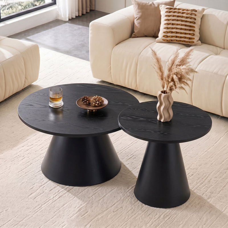 Nesting Coffee Table, Adjustable Foot Pads For Living Room (Set of 2) - Black