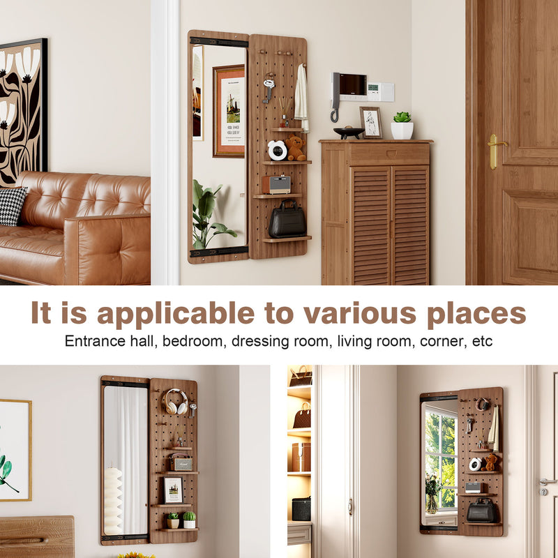 Wall Mounted Full Length Mirror With Shelf And Hook