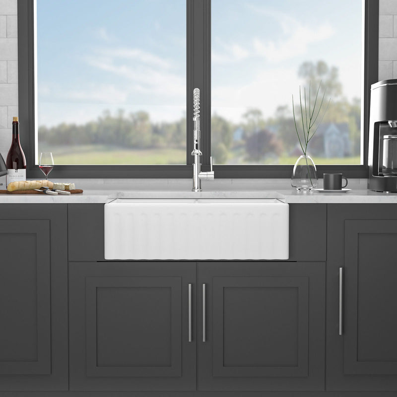 Sink 33" Double Bowl Kitchen Sink With Deep Bowls And Grids - White