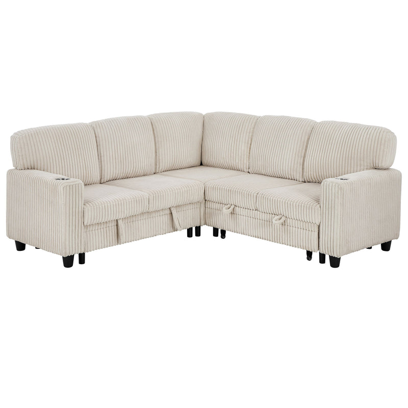 L-Shaped Sofa With Pull Out Sofa Bed With USB