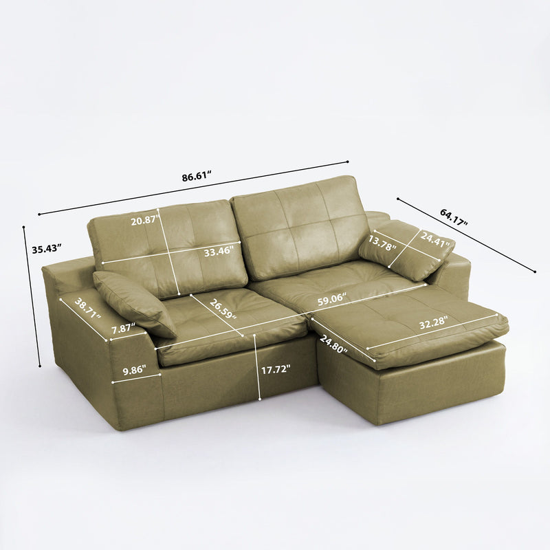 L - Shaped Modular 2 Seater Sofa With Movable Ottoman And High Density Sponge Cushions For Living Room