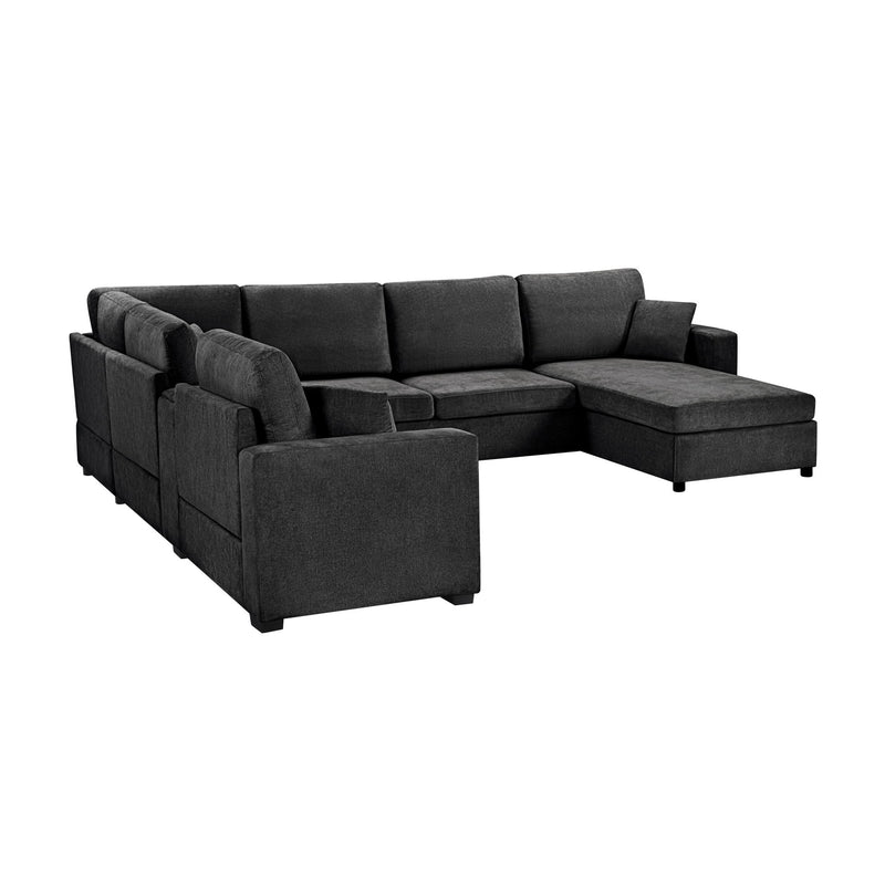 Modular 5 Seat U-Shape Sectional Sofa With Chaise Lounge, Built In Cup Holders And Storage Drawer