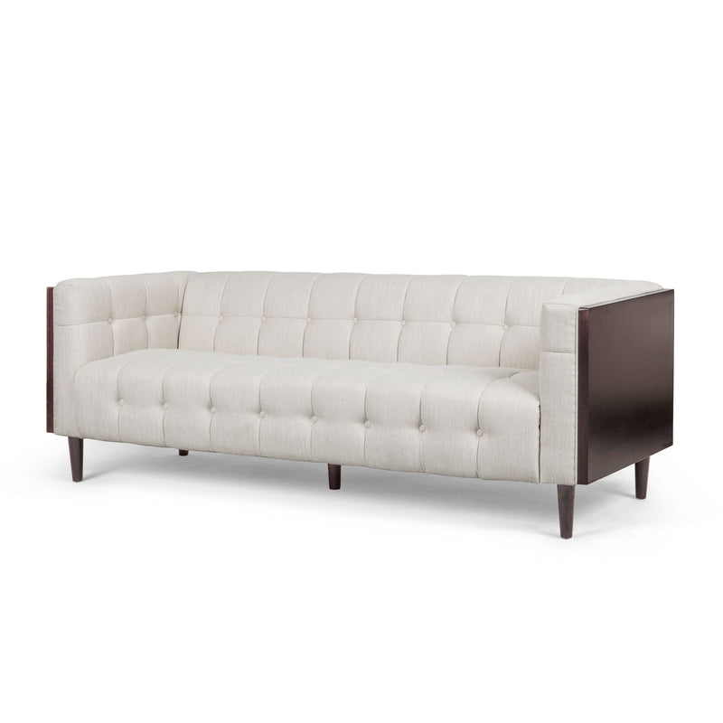 Contemporary Mid-Century Charm 3 Seater Sofa With Button Tufted Waffle Stitching