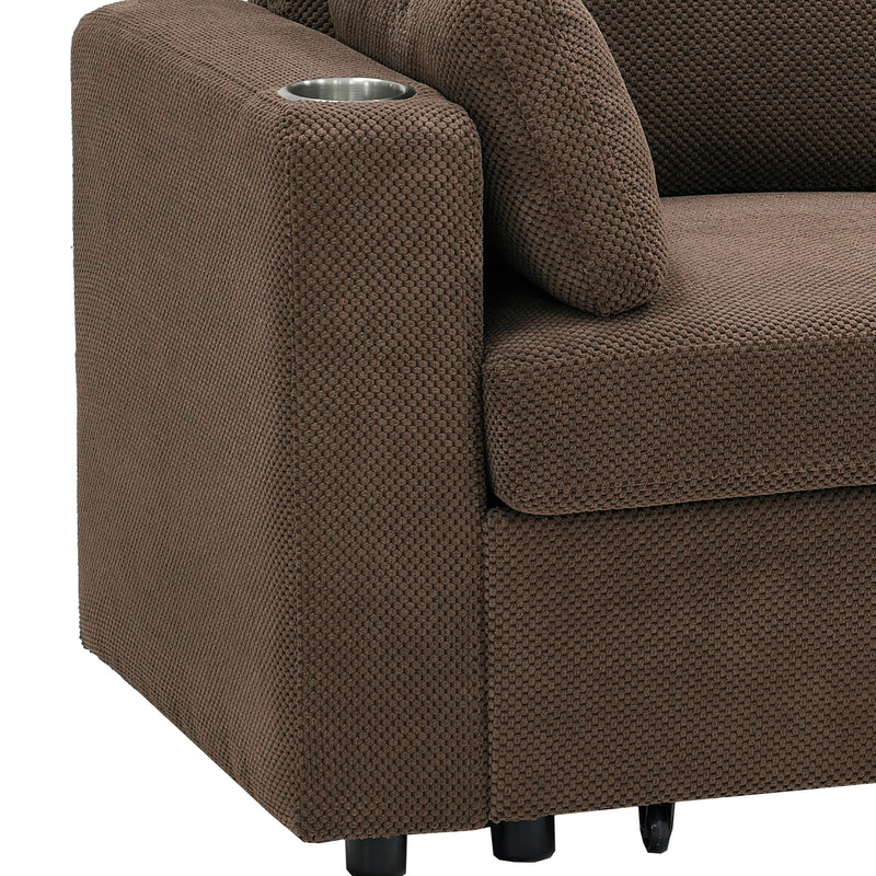 Convertible Sectional Sofa With Storage Chaise, Cup Holders And Pull Out Sleeper