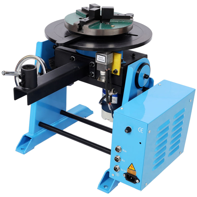 Heavy Duty Rotary Welding Positioner Turntable Table With Manual Tilt And 3 Jaw Lathe Chuck - Blue