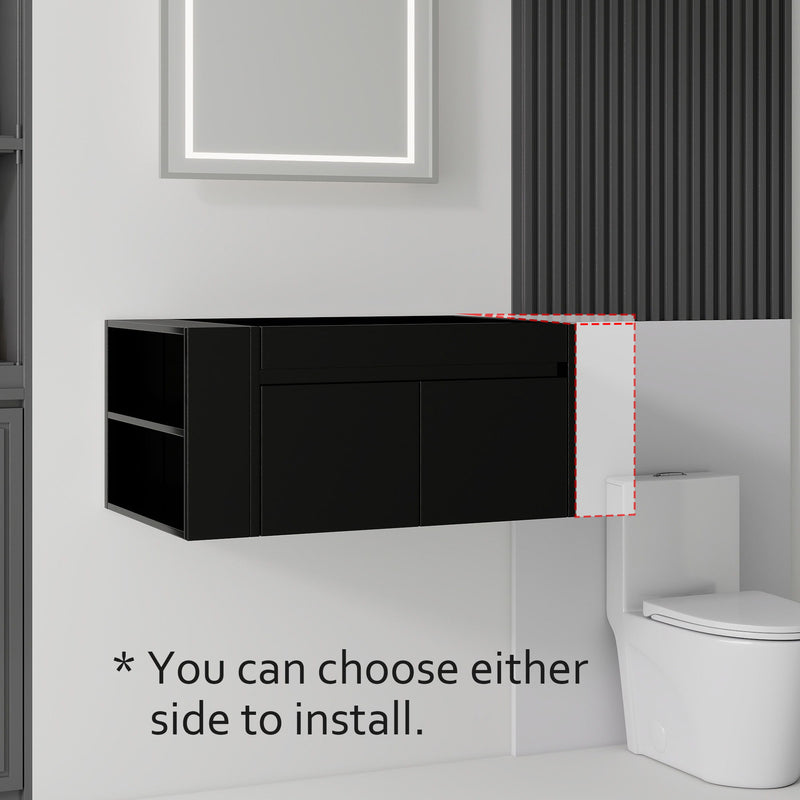 Floating Bathroom Vanity Cabinet, Soft Close Double Drawers, Open Side Storage, Wall Mounted, Cabinet Only