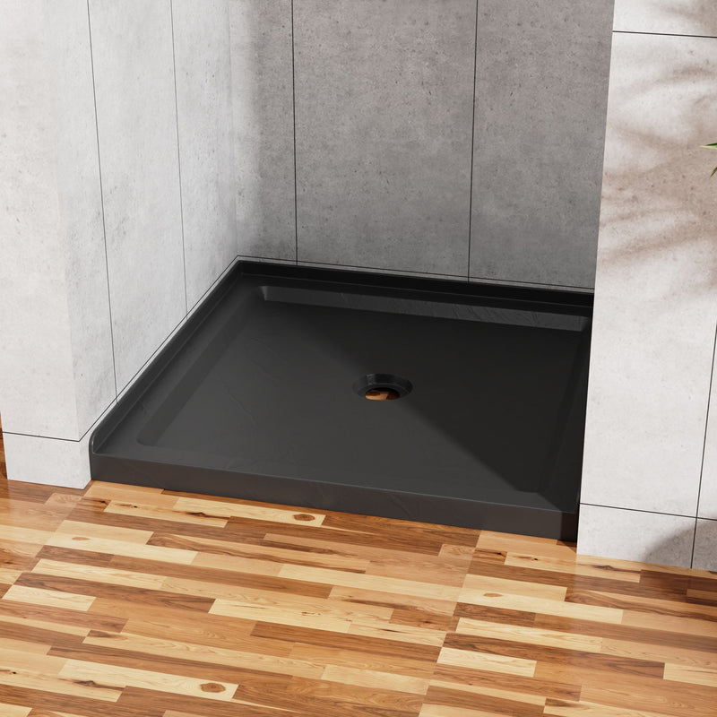 Anti Slip Center Drain Single Threshold Shower Base Slate - Black