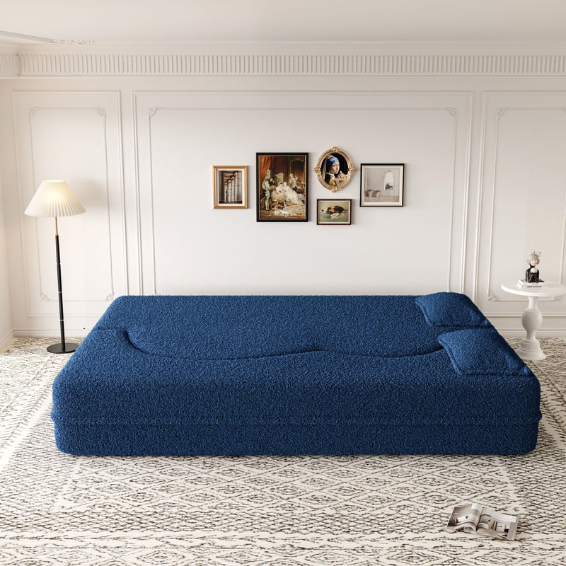 Modern Floor Sofa, With 2 Pillows, Convertible Teddy Fabric Foam Filled Bed