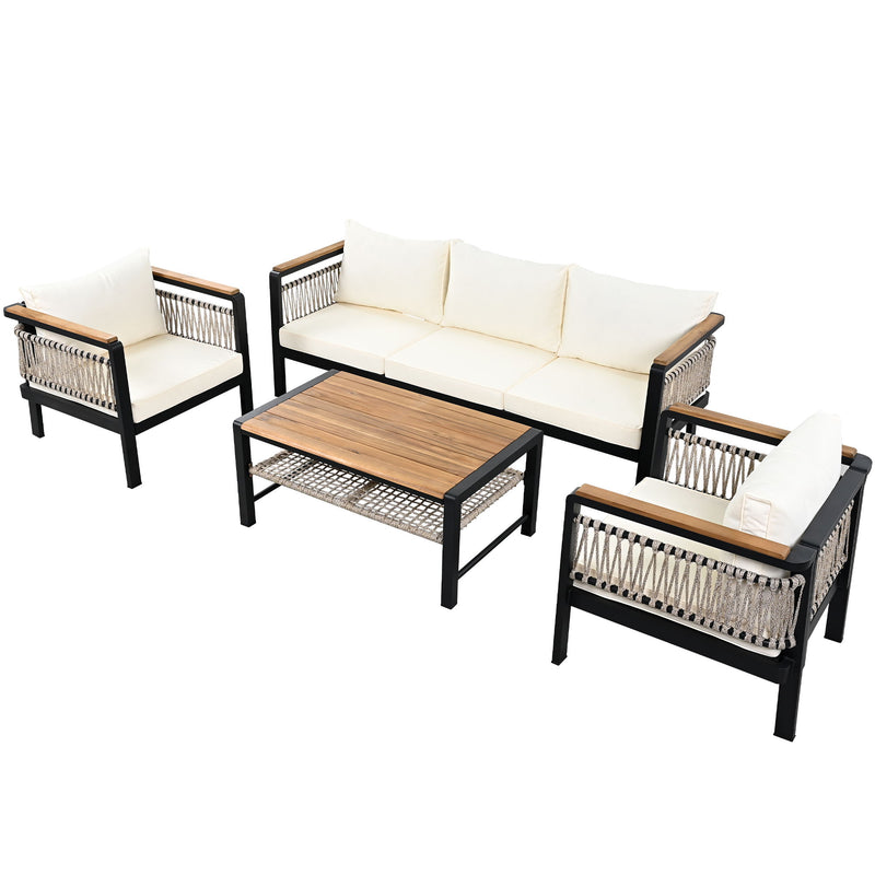4 Pieces Outdoor Sectional Sofa Set 5 Person Patio Seating Group Outdoor Conversation Set With Cushions And A Coffee Table For Patios