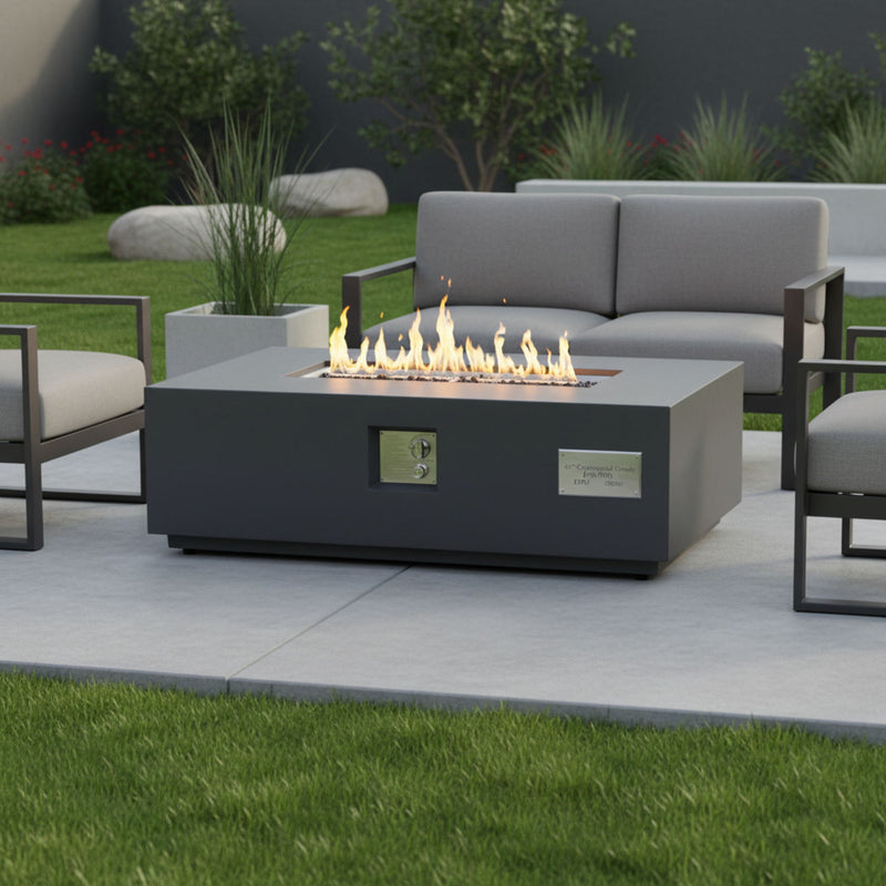 Volon - Rectangular Fire Pit Table, Propane Powered, 50,000 BTU - Light Gray