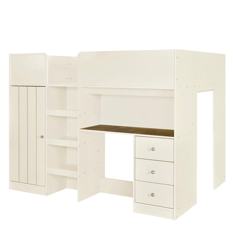 Loft Bed With Built In Wardrobe, Desk, Shelves, And Drawers