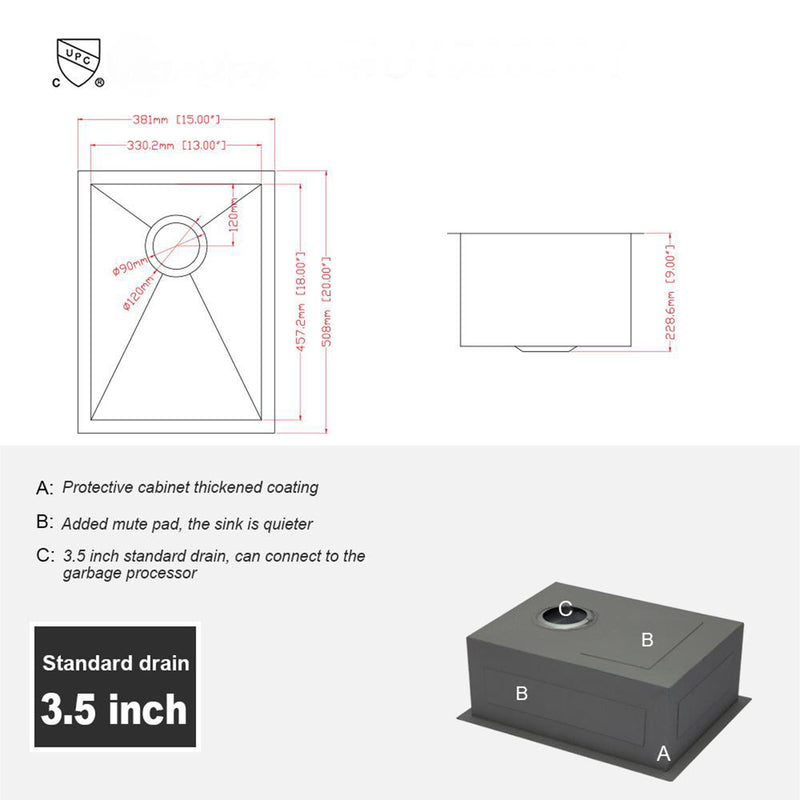 Modern Style Undermount Sink With Stainless Steel, Deep Single Bowl