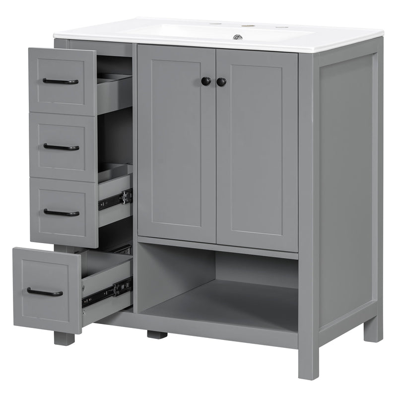 Bathroom Vanity With Sink Top, Bathroom Vanity Cabinet With 2 Doors And 2 Drawers, Open Shelf