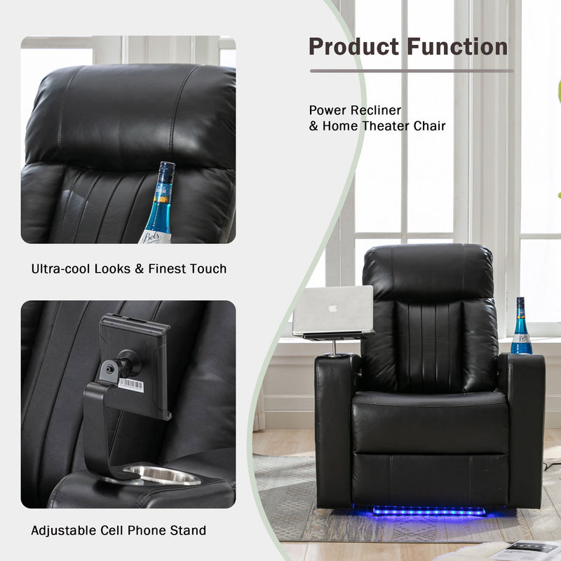 Power Recliner & Storage Arms, Cupholders, Swivel Tray Table And Cell Phone Stand