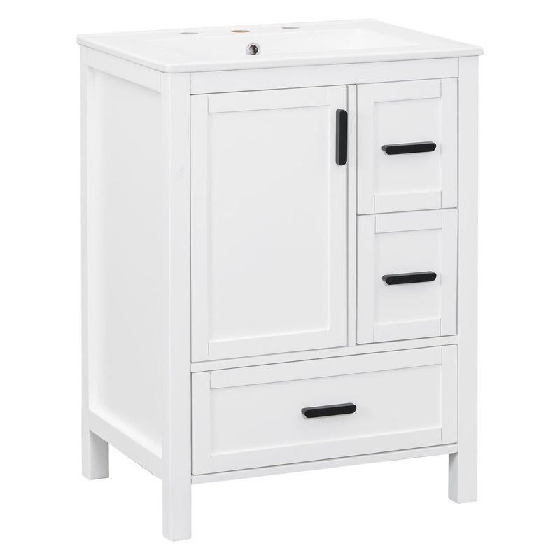 Bathroom Vanity With Sink, Soft-Close Doors, Double-Layer Shelf And 3 Drawers
