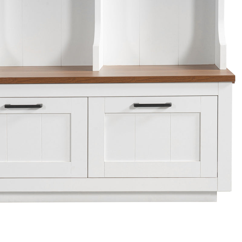 Hall Tree With Bench And Shoe Storage, 3 Large Drawers, Open Storage Shelves & Hooks