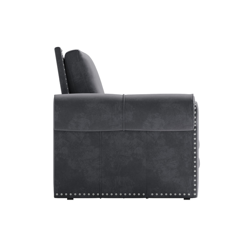 3 In 1 Convertible Sleeper Sofa With Nailhead Trim & Rolled Arm
