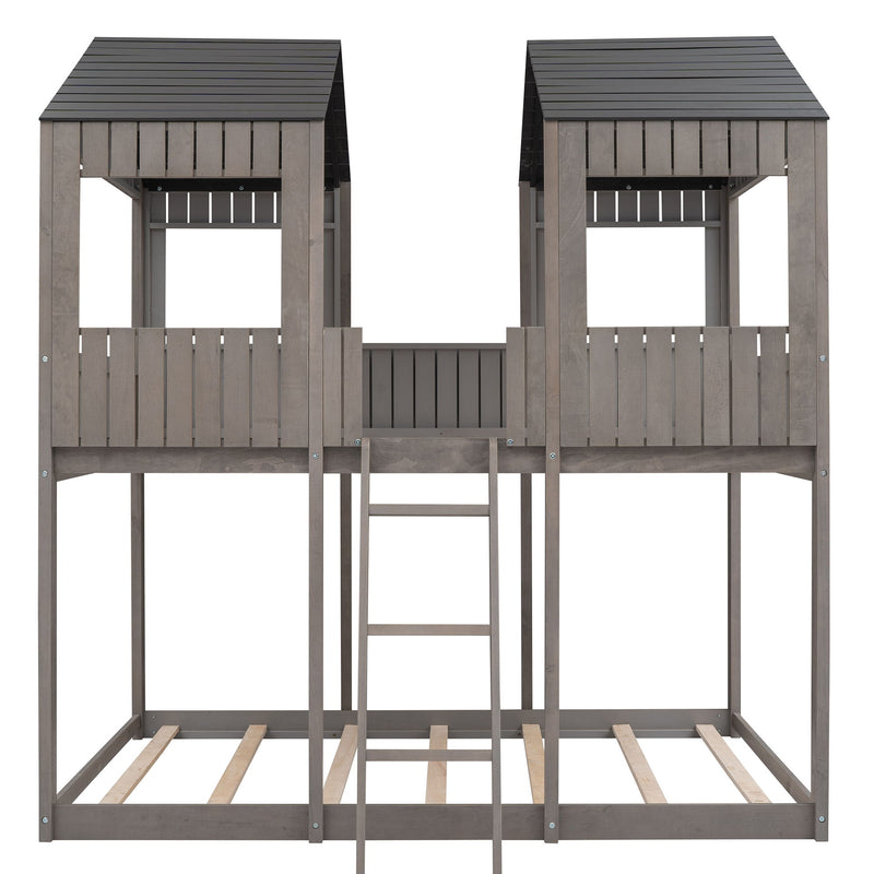 Bunk Bed With Roof, Window, Guardrail, Ladder