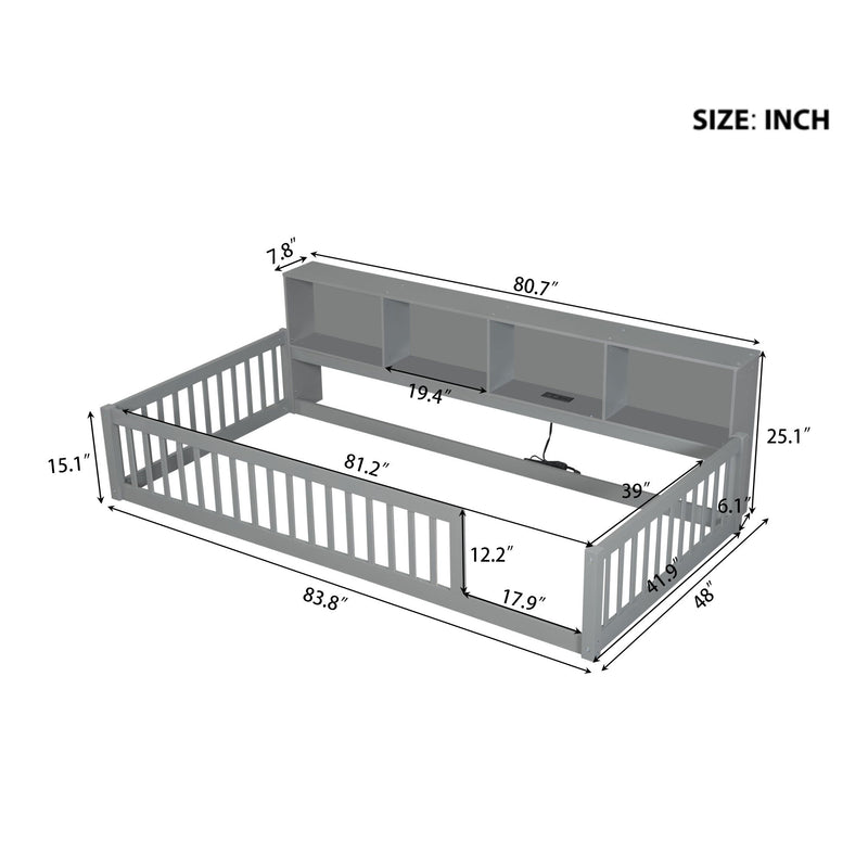 Floor Bed With Storage Cabinets And USB Ports