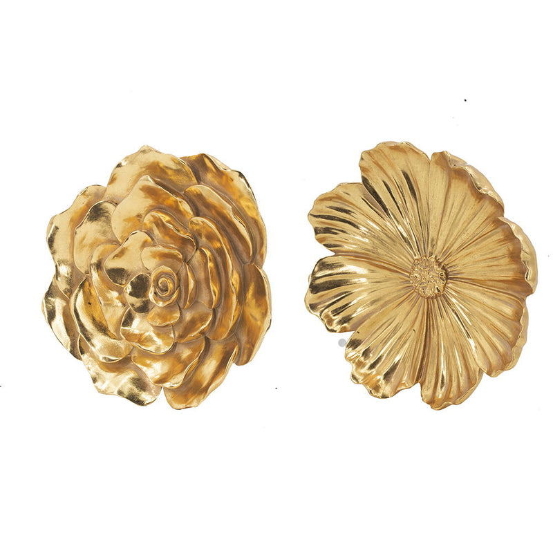 Rose Hanging Resin Wall Accents (Set of 2) - Gold