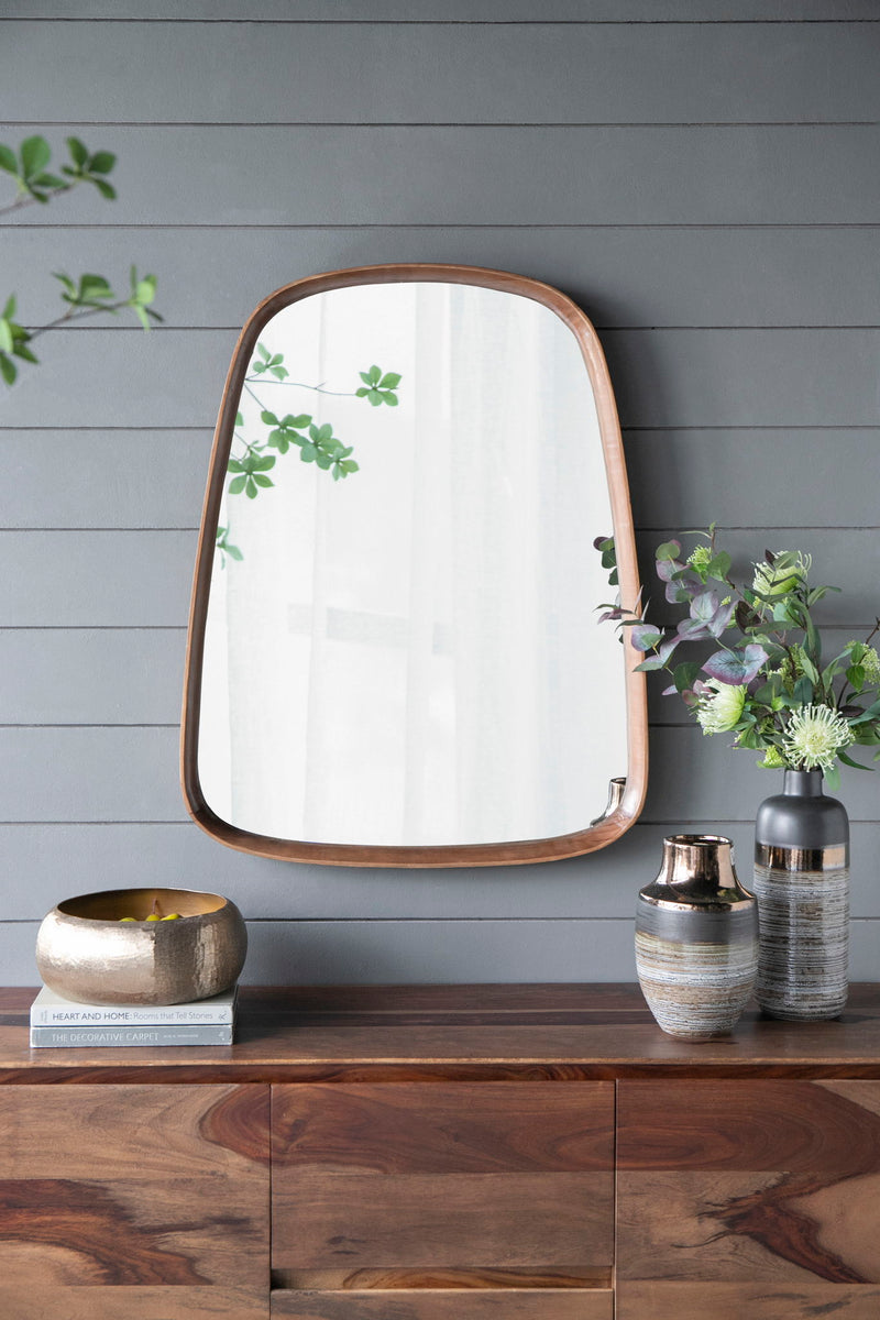 Irrgeular Mirror With Wood Frame, Wall Mirror For Living Room Bathroom Entryway - Brown